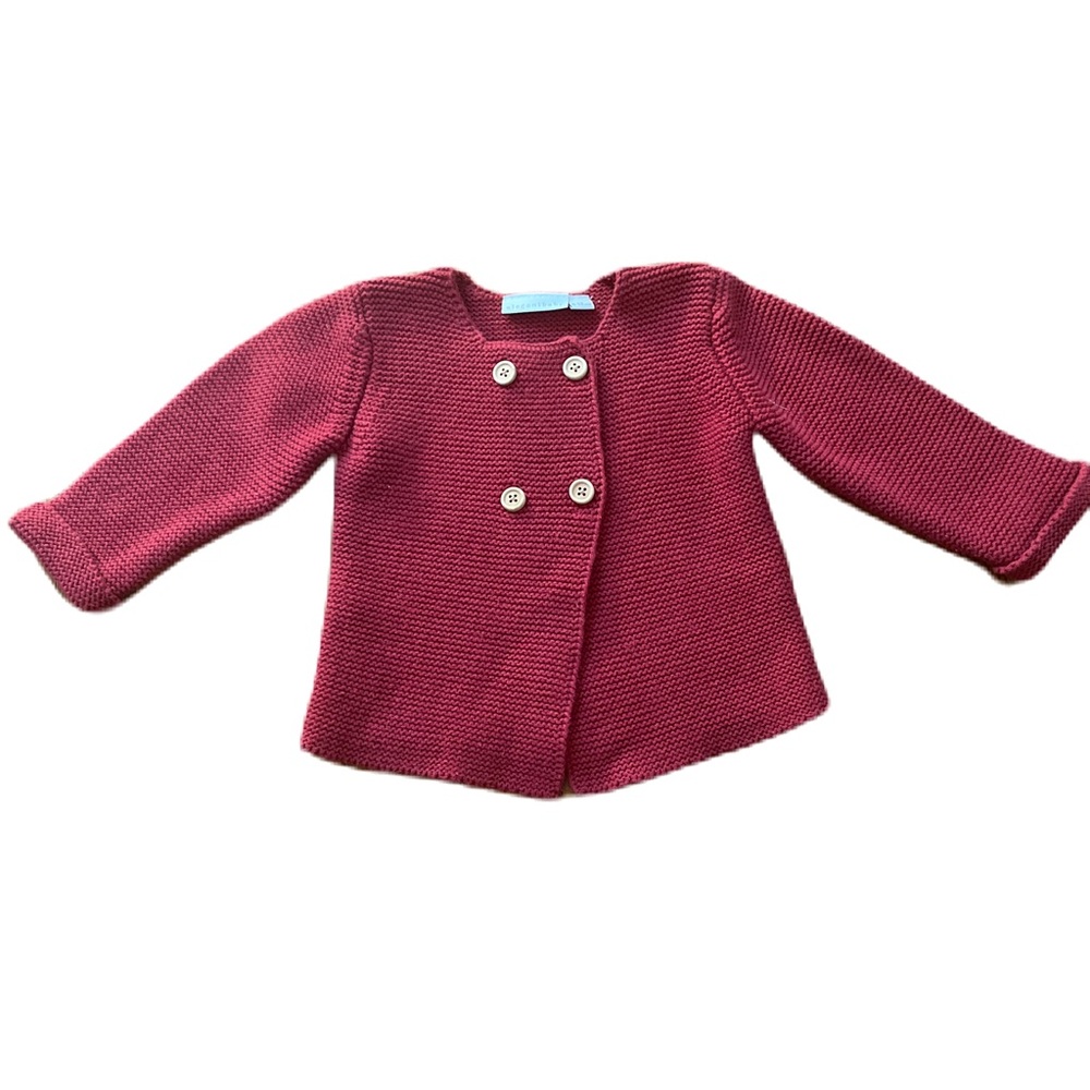 Baby Girl Cranberry color knit Cardigan w/ buttons by “Elegant Baby” Size:6-12mo